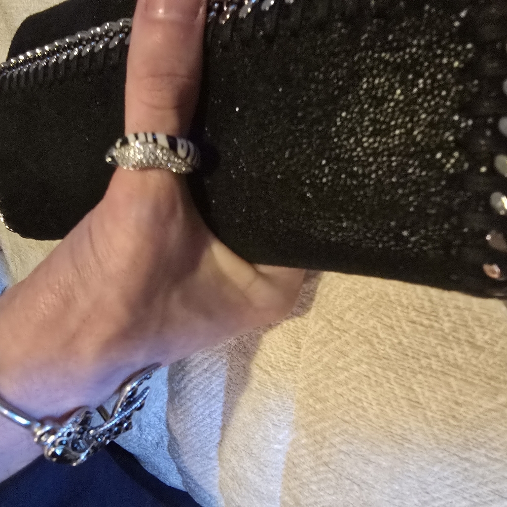 SET OF 2 -MARC JACOBS  silver rhinestone flower Wrist Bracelet & Leopard Ring 8 - Picture 10 of 11